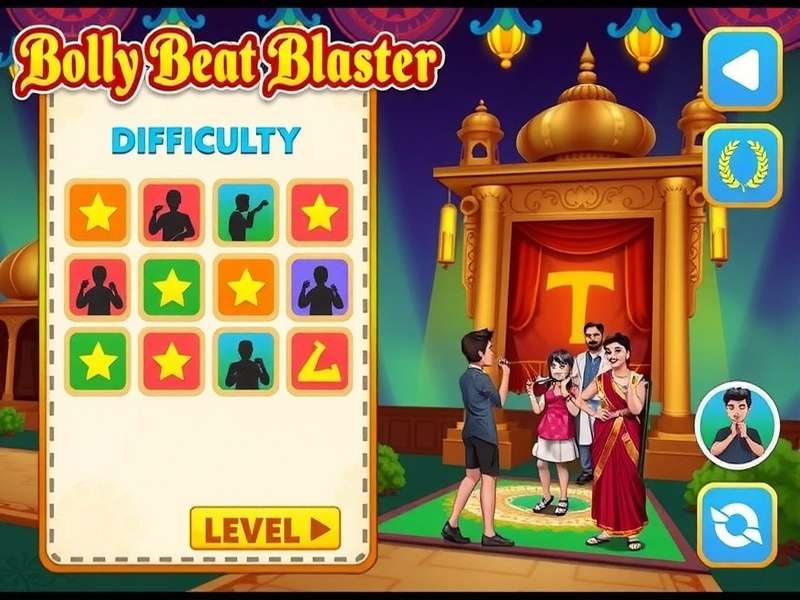 Bolly Beat Blaster gameplay screenshot showing vibrant Indian-themed interface